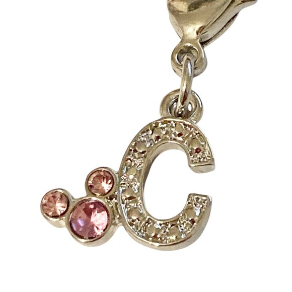Vintage Disney Pink Crystal Mickey Mouse Ears Charm Clip On Initial Letter C - Picture 4 of 10